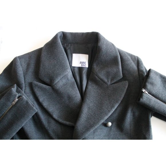 Anine Bing Military Zip Up Coat with Silver Buttons in Charcoal Size Medium - Picture 4 of 6